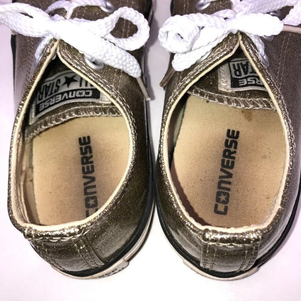 Converse Chuck Taylor All Star Girls Size 2 Gold Glitter Low Top Sneakers Shoes